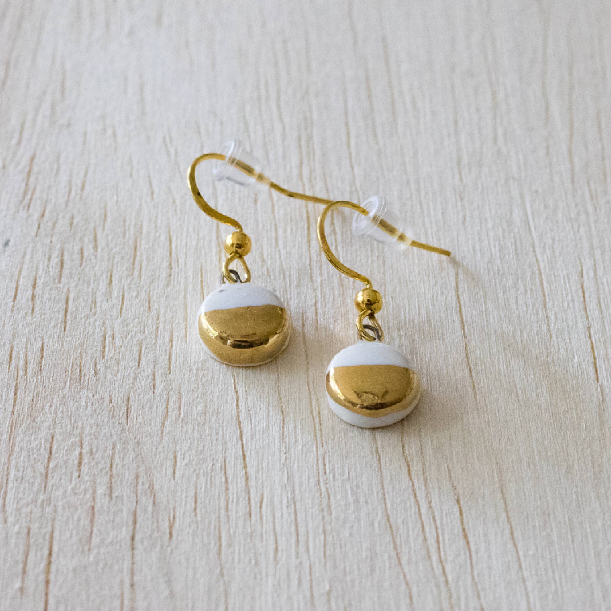 Circle White and Gold Dangle Hook Earrings- Assorted Sizes- Sold Individually
