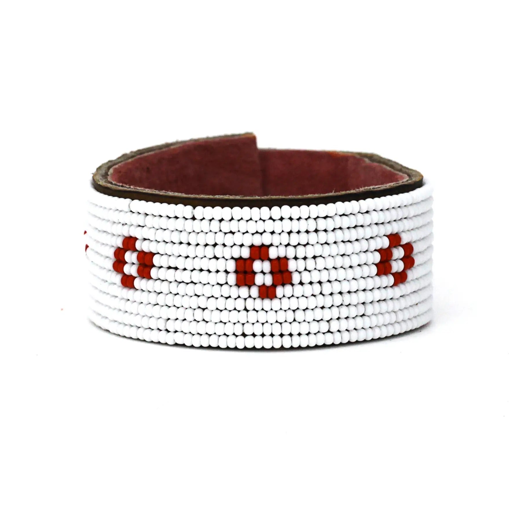 Medium Red Diamond Leather Cuff