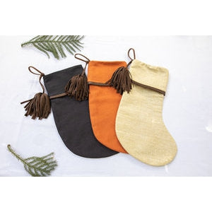 Pom pom Stocking-Natural Shimmer Linen