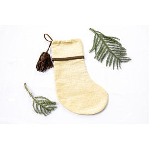 Pom pom Stocking-Natural Shimmer Linen