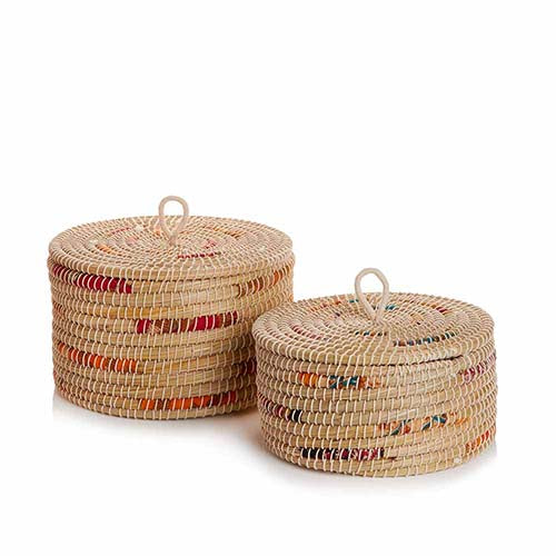 Round Sari Kaisa Grass Baskets- Assorted Colors/Patterns-Sold Individually (*Local Pickup/Local Delivery Only)