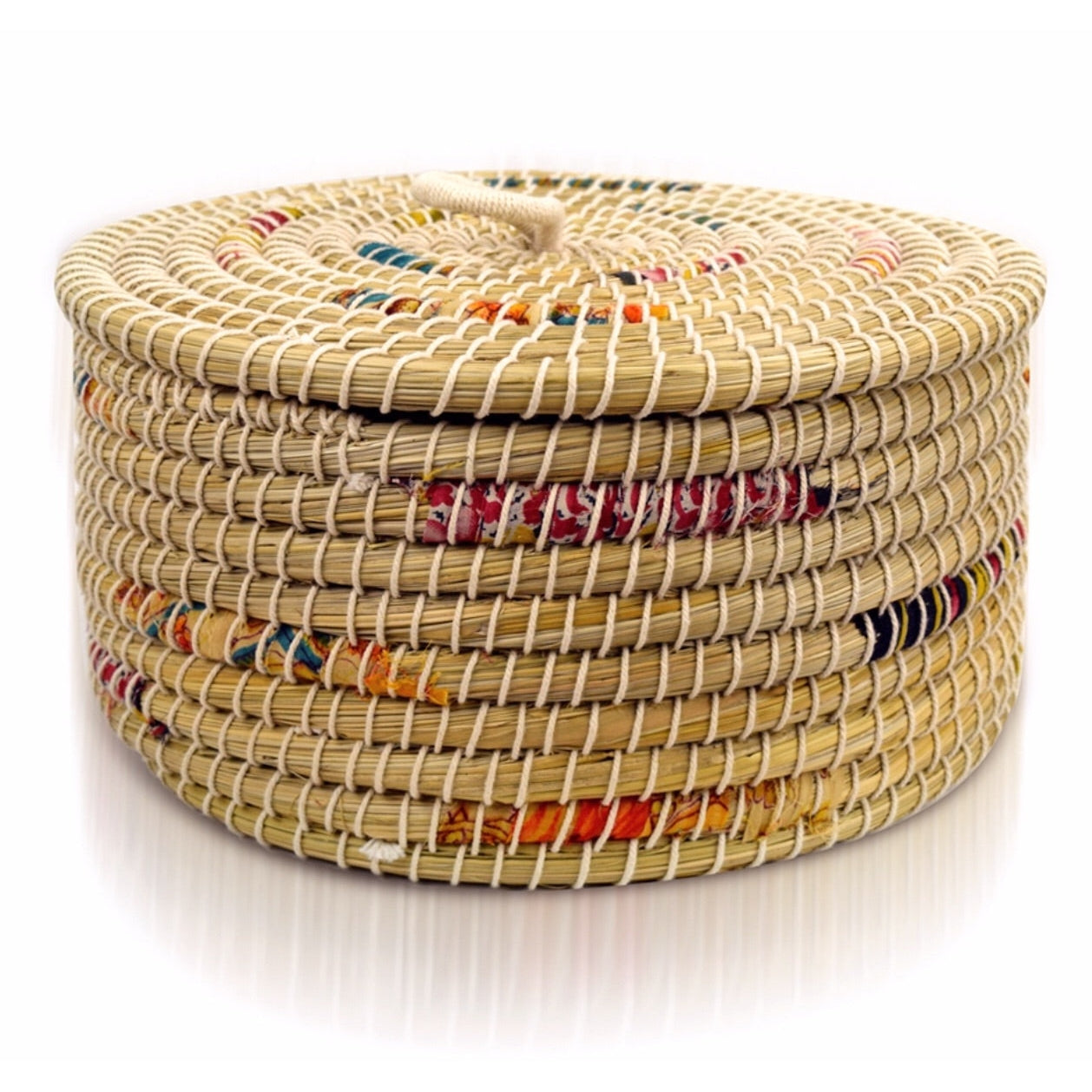Round Sari Kaisa Grass Baskets- Assorted Colors/Patterns-Sold Individually (*Local Pickup/Local Delivery Only)